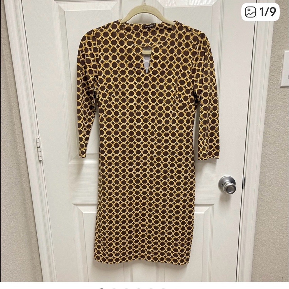 J. McLaughlin Brown and Gold Pattern Dress